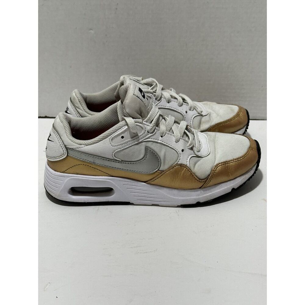 NIKE AIR MAX 90 SC Athletic Shoes‎ White/ Silver/Gold CW4554-107 Sz 6.5 *stained